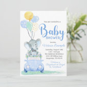 Invitation Boy Elephant Bow Cravate voiture Baby shower Invit (Debout devant)