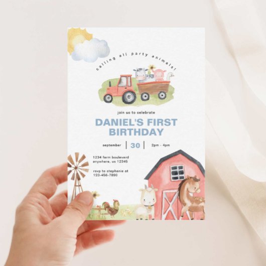 Invitation Boy Farm Animals Barnyard fête d'anniversaire
