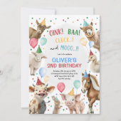 Invitation Boy Farm Animaux Barnyard Balloon fête d'anniversa (Devant)