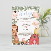 Invitation Boy Farm Animaux Boho Baby shower mignon (Debout devant)