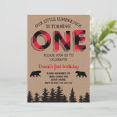 Invitation Boy First Birthday Lumberjack Red Flanning Party (Debout devant)