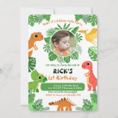 Invitation Boy First Birthday Photo Dinosaur jolie couleur (Devant)