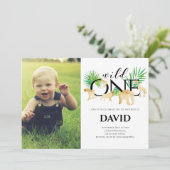 Invitation Boy First Birthday Photo Wild One Gold Jungle (Debout devant)