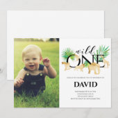 Invitation Boy First Birthday Photo Wild One Gold Jungle (Devant / Derrière)