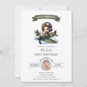 Invitation Boy First Birthday Pilot Vintage Airplane Clouds (Devant)