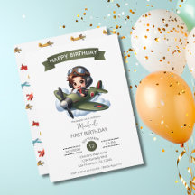 Boy First Birthday Pilot Vintage Airplane Clouds