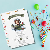 Invitation Boy First Birthday Pilot Vintage Airplane Clouds