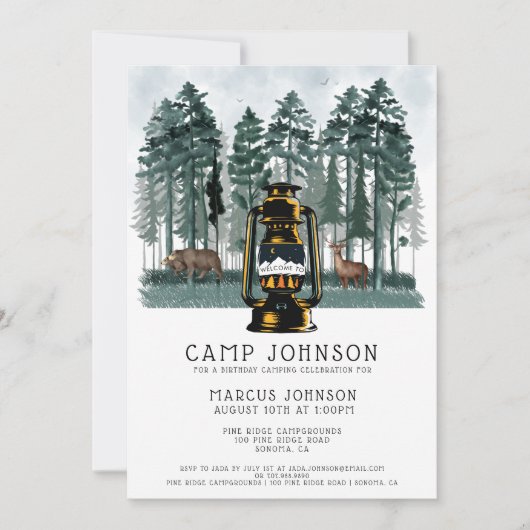 Invitation Boy Forest Woodland Camping Fête d'anniversaire (Devant)