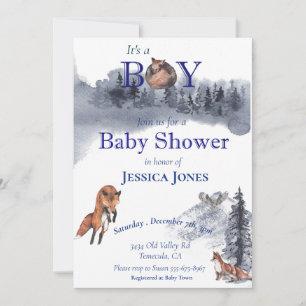 Invitation Boy Fox Baby shower Winter Woodland