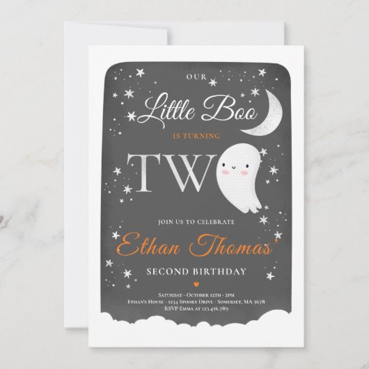 Invitation Boy Ghost Little Boo 2e fête d'anniversaire Hallow (Devant)