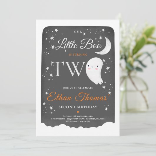 Invitation Boy Ghost Little Boo 2e fête d'anniversaire Hallow (Debout devant)
