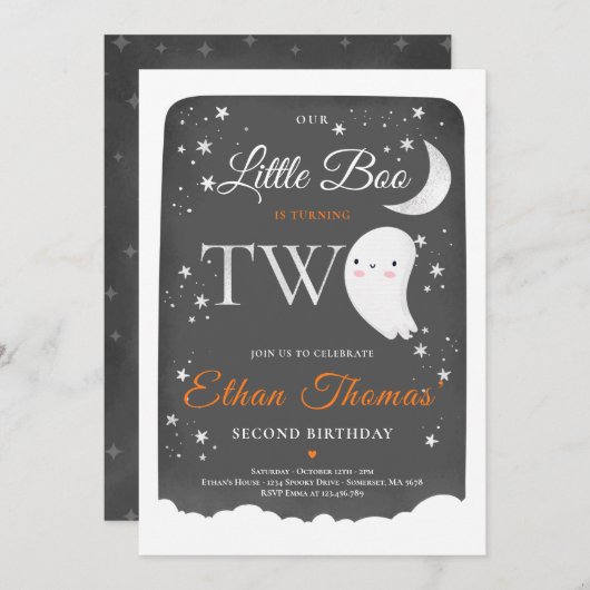 Invitation Boy Ghost Little Boo 2e fête d'anniversaire Hallow (Devant / Derrière)