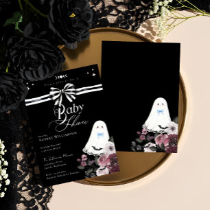 Invitation Boy Ghost Little Boo Floral Baby shower gothique