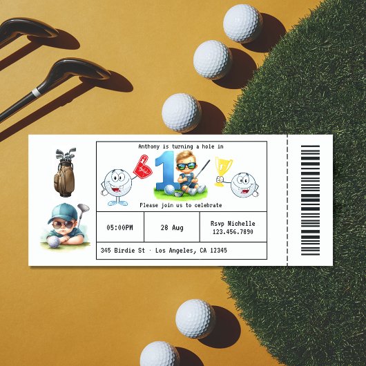 Invitation Boy Golf Billet Style 1ère fête d'anniversaire