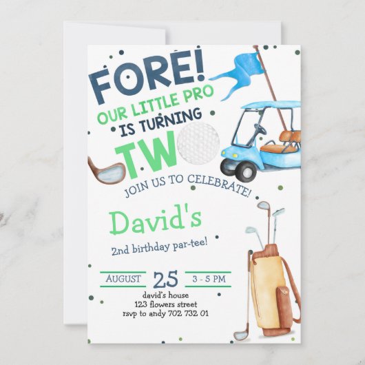 Invitation Boy Golf Par tee 2e anniversaire (Devant)