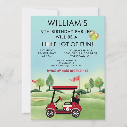 Invitation Boy Golf Theme 9th Birthday Par-Tee (Devant)
