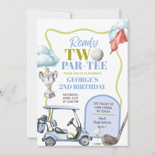 Invitation Boy Golf Two Par-Tee 2nd Birthday  (Devant)