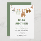 Invitation Boy Green Boho Baby shower Vêtements bébé (Devant / Derrière)