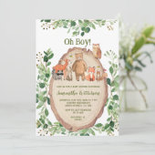 Invitation Boy Green Forest Animaux Baby shower (Debout devant)