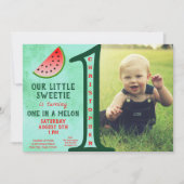 Invitation Boy Green One In A Melon 1er Birthday Photo (Devant)