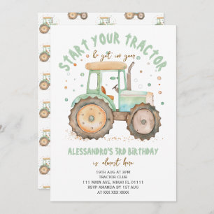 Invitation Boy Green Tractor 3ème anniversaire