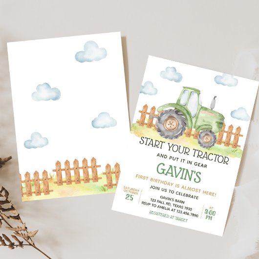 Invitation Boy Green Tractor ferme fête d'anniversaire