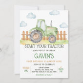 Invitation Boy Green Tractor ferme fête d'anniversaire (Devant)