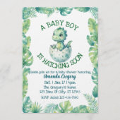Invitation Boy Hatching Soon, Green Dino Baby Shower (Devant)