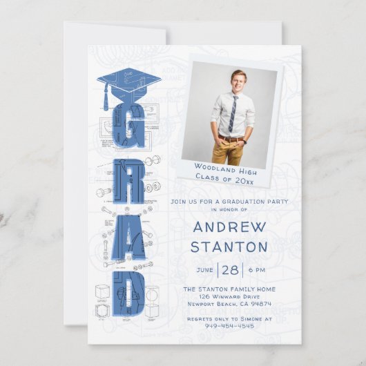Invitation Boy High School Graduation Engineer Tech Photo (Devant)