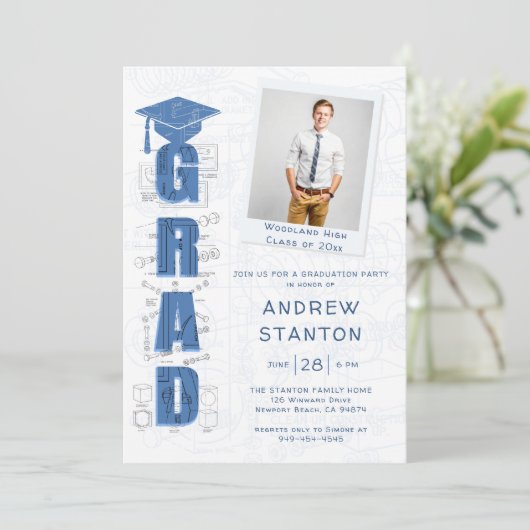 Invitation Boy High School Graduation Engineer Tech Photo (Debout devant)