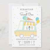 Invitation Boy Ice Cream Camion Sweet Un 1er anniversaire fêt (Devant)