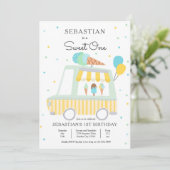 Invitation Boy Ice Cream Camion Sweet Un 1er anniversaire fêt (Debout devant)