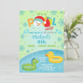 Invitation Boy indoor winter pool party birthday invitation. (Debout devant)