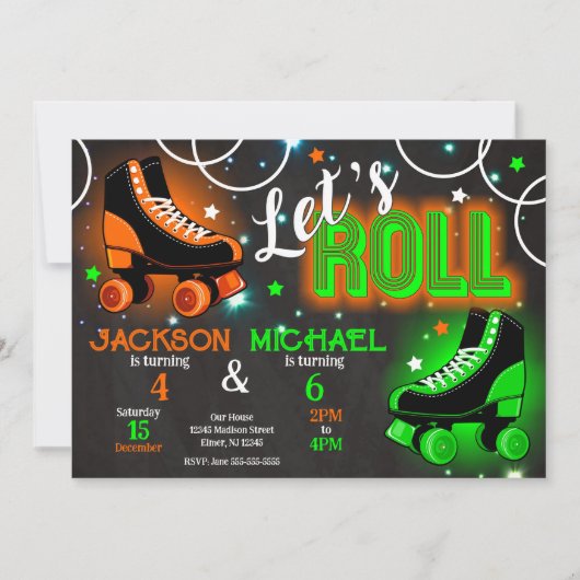 Invitation Boy Joint Roller Skating Birthday Party Neon Glow (Devant)