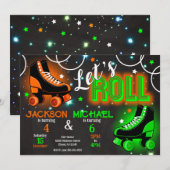 Invitation Boy Joint Roller Skating Birthday Party Neon Glow (Devant / Derrière)