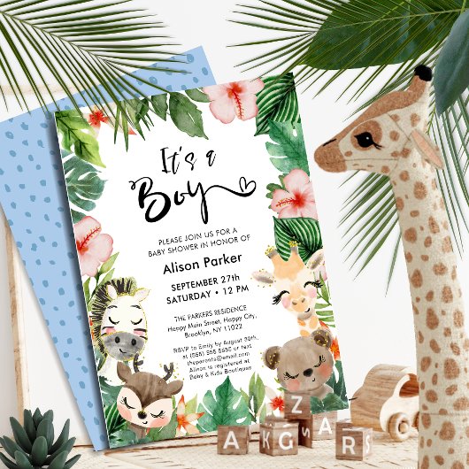 Invitation Boy Jungle Safari Baby shower tropical de verdure