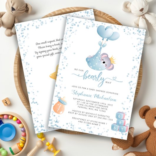Invitation Boy Koala Bearly Wait Book Demande de Baby shower