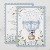 Invitation Boy Koala Blue Hot Air Balloon Floral Aquarelle (Devant / Derrière)