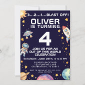 Invitation Boy Modern Space Rocket Ship Anniversaire Fête (Devant)