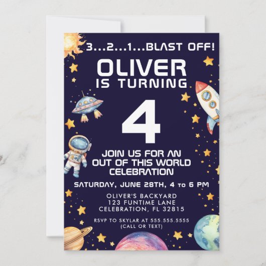 Invitation Boy Modern Space Rocket Ship Anniversaire Fête (Devant)