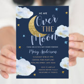 Invitation Boy Moon Lilac Baby shower bleu et or