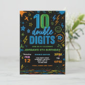 Invitation Boy Neon Double Chiffres 10e fête d'anniversaire (Debout devant)