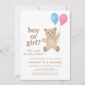 Invitation Boy Or Girl Teddy Bear Balloons Gender Reveal (Devant)
