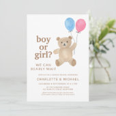 Invitation Boy Or Girl Teddy Bear Balloons Gender Reveal (Debout devant)