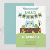 Invitation Boy Owl sur log avec des amis Baby shower Invitati (Devant / Derrière)