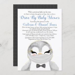 Invitation Boy Penguin avec le lecteur de masques par Baby sh