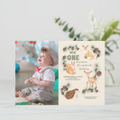 Invitation Boy Photo Woodland Animaux 1er anniversaire (Debout devant)