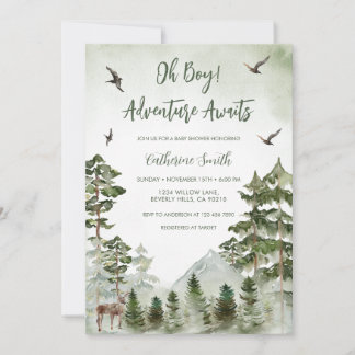 Invitation Boy Pine Tree Deer Mountain Forest Baby Shower