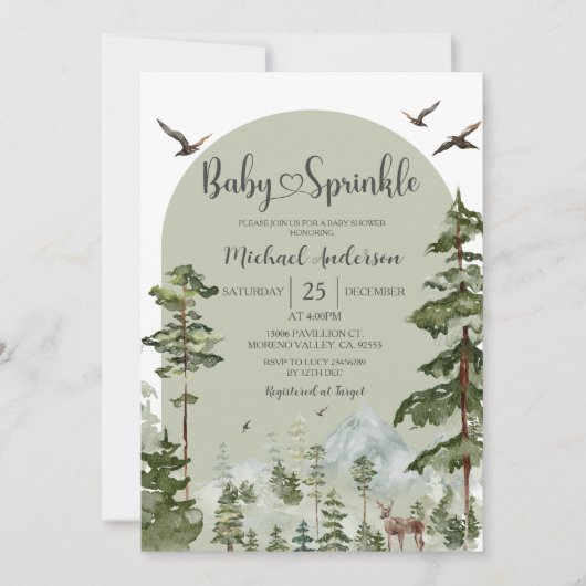 Invitation Boy Pine Tree Forest Mountain Baby Sprinkle (Devant)