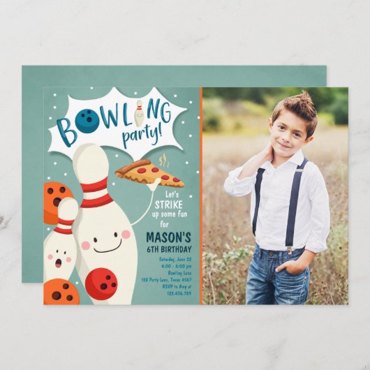 Invitation Boy Pizza de Bowling (Devant / Derrière)